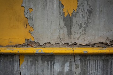 concrete wall with peeling paint and a yellow pipe, Texture image. 