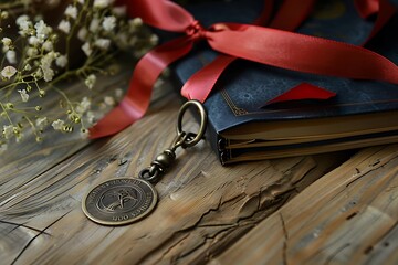 Medal and diploma. Medal (badge) and diploma for graduation .