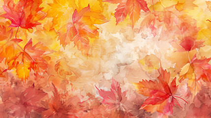 Naklejka na ściany i meble Autumn Maple watercolor background, Paper texture, Design decoration