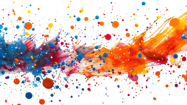 Orange and blue paint splashes isolated on transparent background, PNG, Ai