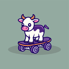 cute cow skateboarding vector...