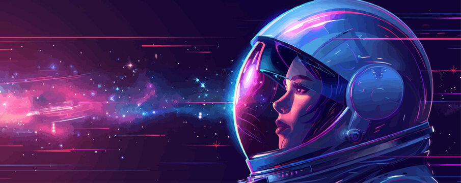 Pretty woman with astronaut helmet in outer space vector