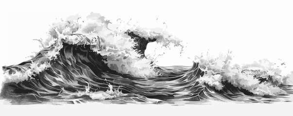 Sea wave hand drawn sketch Nautical element Vector illustratio