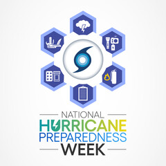 Hurricane preparedness week is observed every year in May. it is a effort to inform the public about hurricane hazards and to disseminate knowledge which can be used to prepare and take action. Vector