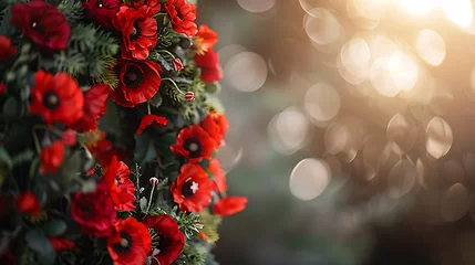 Foto op Plexiglas Red poppy flowers bokeh background copy space Anzac Day Lest We Forget concept  © Iqra Iltaf