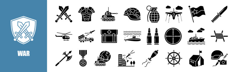 war icon set for design elements,conflict, attack, crisis, russia, city