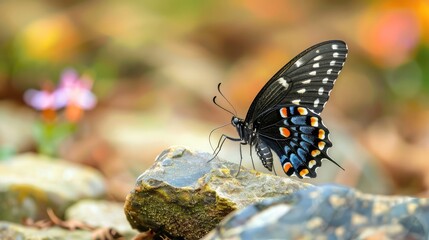 Fototapeta na wymiar Spicebush butterfly on rock in close-up