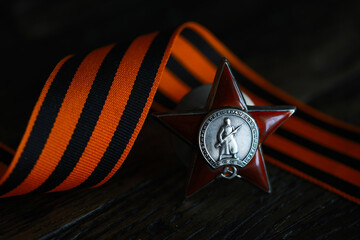 Patriotic War Order and battle order for courage and bravery on George Ribbon background for the great day of Victory (russian text: Patriotic War)