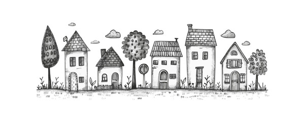 Collection of hand drawn houses. vector simple
