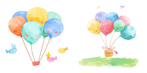 cute colourfull ballons watercolor vector illustration