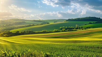 Splendid summer landscape of a rolling countryside on a sunny day.