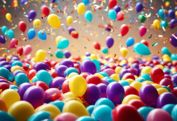 Fototapeta na wymiar birthday confetti balloons party background balloon celebration decoration blue colours fun colourful ball happy hel red anniversary carnival celebrate