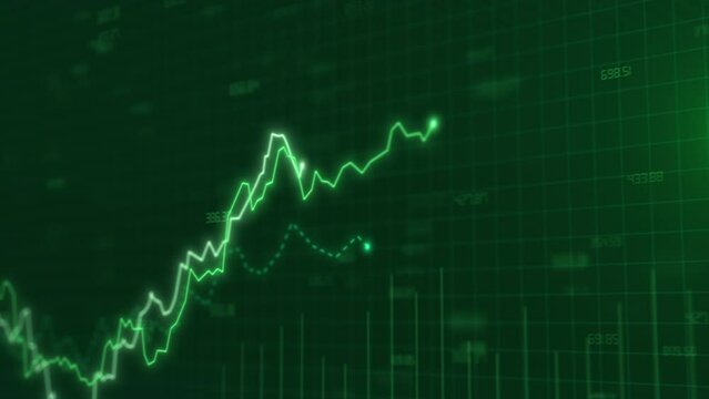 Candles of growing stock market exchange. Green bullish trend. Forex trading candlestick graph increase in profit. Financial investment or bitcoin and cryptocurrency trading. Prices are going up.