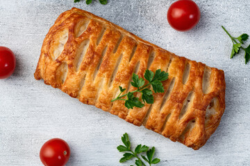 Golden Puff pastry stuffed with sausage and cheese