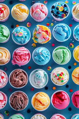 Various colorful ice cream in cup pattern for background 