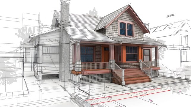 old house, fixer upper, construction, 3D wireframe, blueprints, schematic drawing 