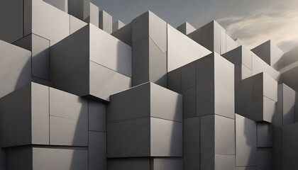 Corporate cube wallpaper with clean gray blocks minimal light 3d geometric surface illustration for UI UX design or 4k 8k Big curved monitor desktop wallpaper - obrazy, fototapety, plakaty