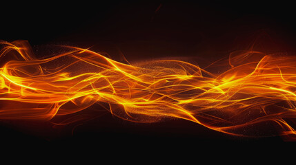 Abstract effect single orange-yellow line Curved shape on black background.