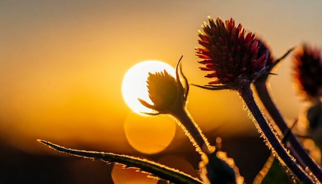 dandelion on sunset background, dandelion beautiful macro photography with sunset