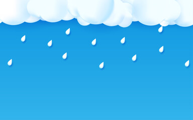 Blue sky with 3d cloud and droplet background.