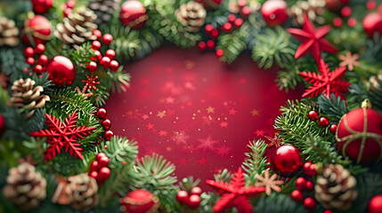 Fototapeta na wymiar christmas wreath on red background