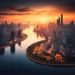 Urban Serenity: Cityscape Sunset Bliss
