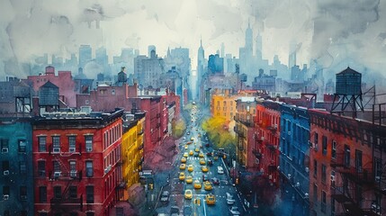 Dynamic Cityscape: Bustling Street Life in Vibrant Colors - obrazy, fototapety, plakaty