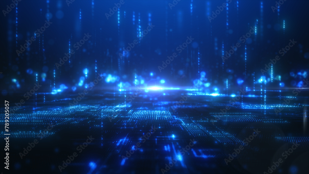 Aufkleber abstract technology digital data, digital matrix particles, and security background, technology conc