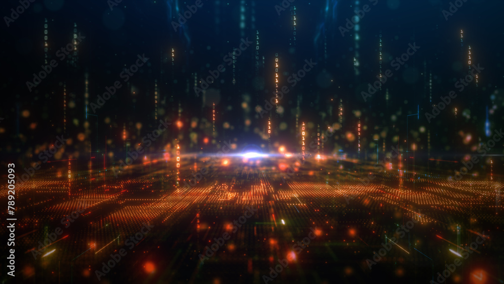 Aufkleber Digital matrix particles, and security background, technology digital data, Abstract background 3d rendering