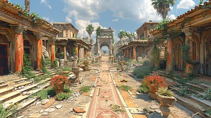 Virtual reality historical reconstructions, immersive education in ancient civilizations  - obrazy, fototapety, plakaty