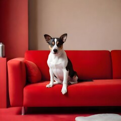 jack russell terrier sitting on a sofa