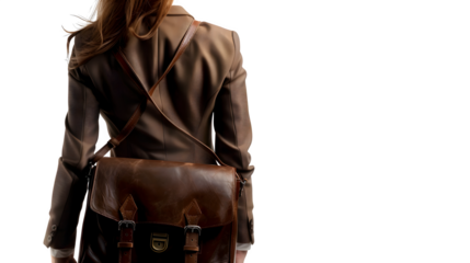 Back-shot of a female lawyer isolated on transparent background, PNG, Ai