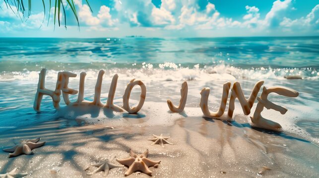 HELLO JUNE text on ocean view in sunny day