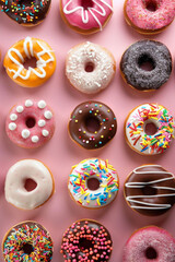 Various colorful donuts pattern for background