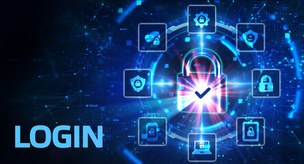 Concept of login. Business, Technology, Internet and network concept. 3d illustration