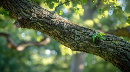 Fototapeta premium Beautiful green tree branch in the park. Close-up photography