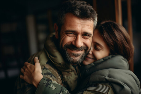 AI generated image of soldier spending time with family