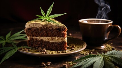 tasty chocolate cake with cannabis
