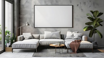 Mock up poster frame in home interior background modern style