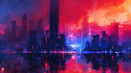 abstract city skyline grunge anime style