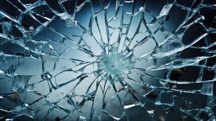 smashed glass pane close up