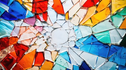 colorful smashed glass close up