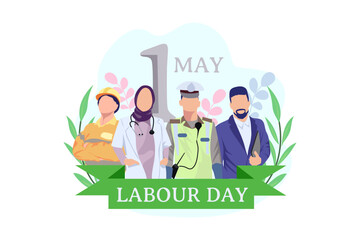 A Group Of People Of Different Professions. Businessman , doctor, Policeman, construction workers. Labor Day On 1 May. vector illustration