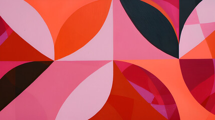 An abstract geometric pattern of interlocking shapes and vibrant hue

