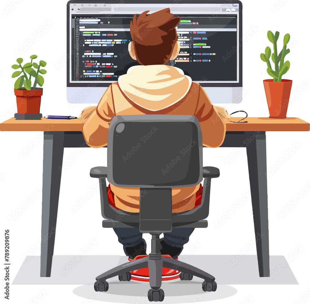 Aufkleber illustration design of a programmer at work in vectorial, man on the computer