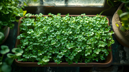 microgreens growing on a windowsill