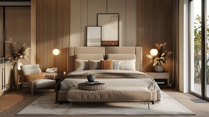 Modern bedroom interior in beige tones