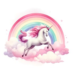 Flying Unicorn with Rainbow and Clouds Illustration
