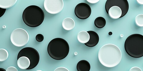 Abstract Background, Light Blue with Black and White Geometric Circles