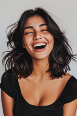 smiling woman with open mouth
